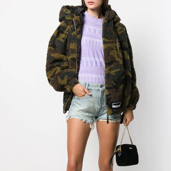 🆕 Camo Teddy Bomber Jacket Hood - Picture 3 of 6